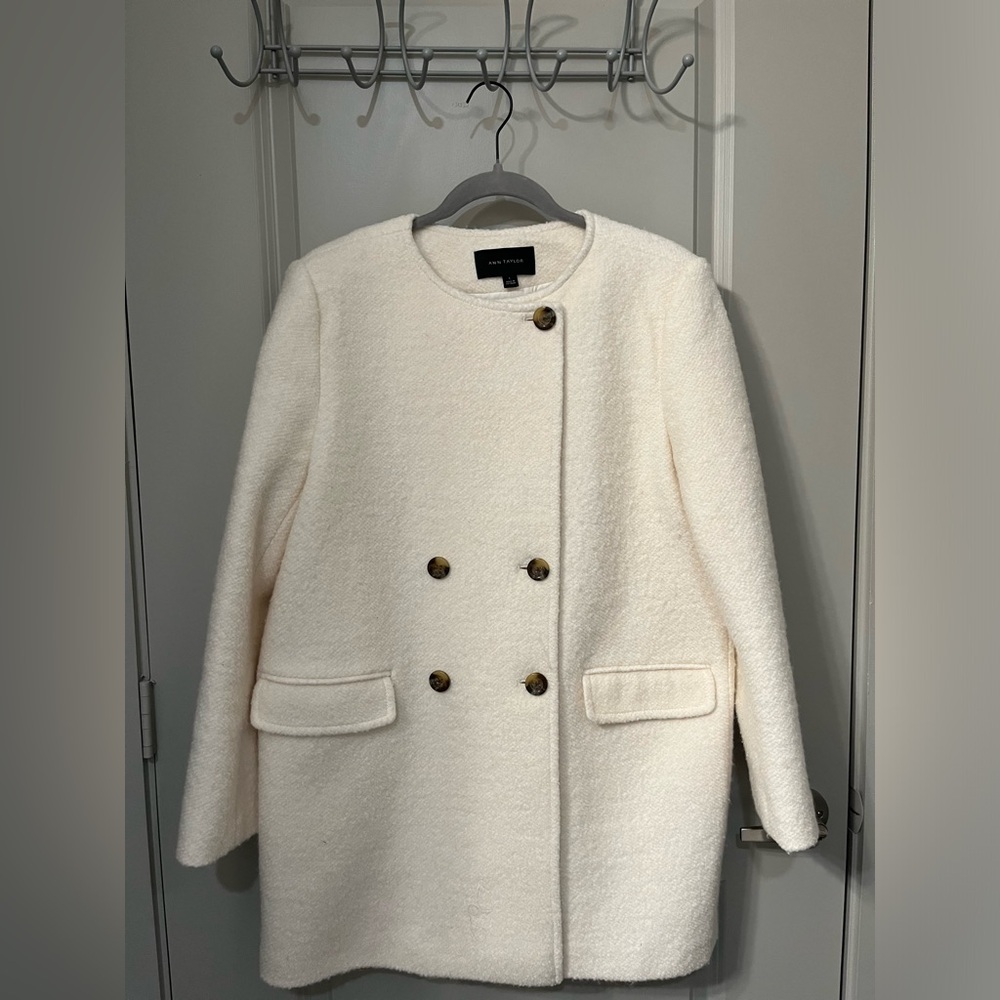 White women's double breasted coat